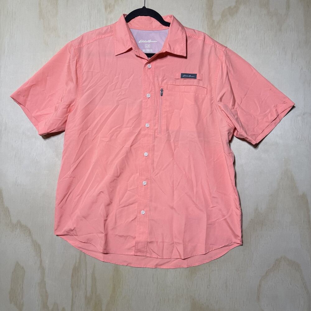 Eddie Bauer Shirt Mens Large Coral Fishing Hiking Vent Button Up Outdoor